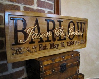 Personalized Family Name Signs custom wedding gift CARVED Wooden Sign Last name Wedding Established Anniversary custom personalized sign