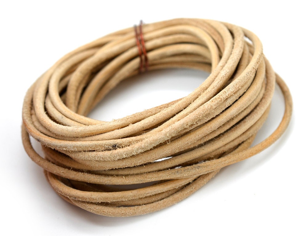 Natural Leather Cord 3mm Thick 5 yards Leather Cord by HempBeadery