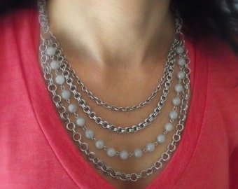 Aqua Multistrand Chainmaille Necklace, Aluminum Necklace, Aquamarine Necklace, Chainmail Necklace