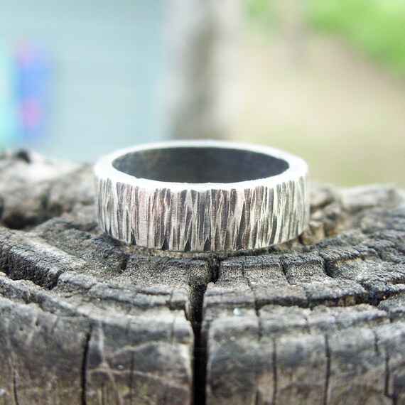 Men's tree bark wedding ring 14k gold E0301 by ...