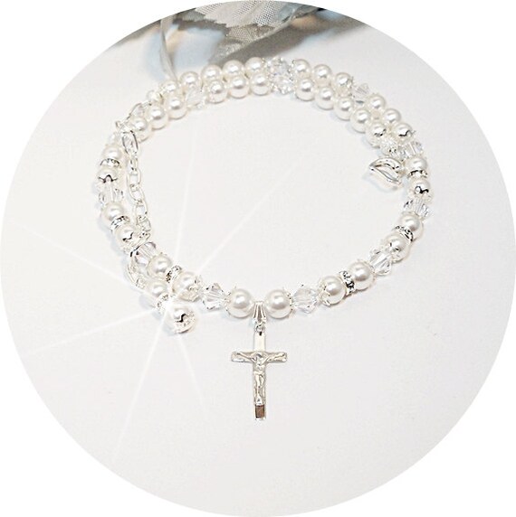 First Communion Necklace Pearl and Crystal Necklace