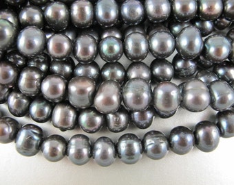 Deep Black Pearls, Large Hole Pearls,12-13mm, Freshwater, Roundish Oval, Oblong Pearls, 2.5 mm drill, Five Pearls (P042)