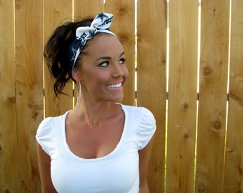 Dallas Cowboys Dolly Bow Reversible Pinup Rockabilly Dolly Bow Twist Tie Up Texas Headband Headscarf Hair Band Head Wrap Accessories