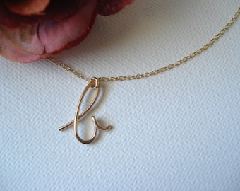Gold filled Initial Necklace...handmade personalized wire wrapped cursive initial for everyday, birthday, brides, bridesmaid, flowergirl