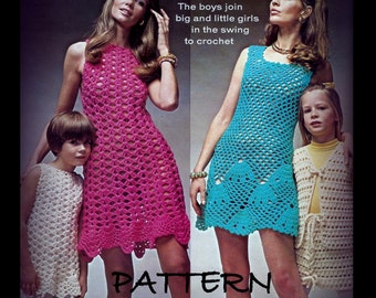 Crochet Dress Patterns - Womens Seashell Shift - Girls Vest and Skirt - PDF 03142519