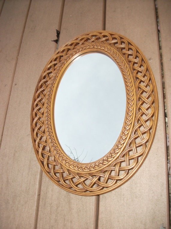 Wall Mirror Vintage Homco Faux Wicker Mirror by