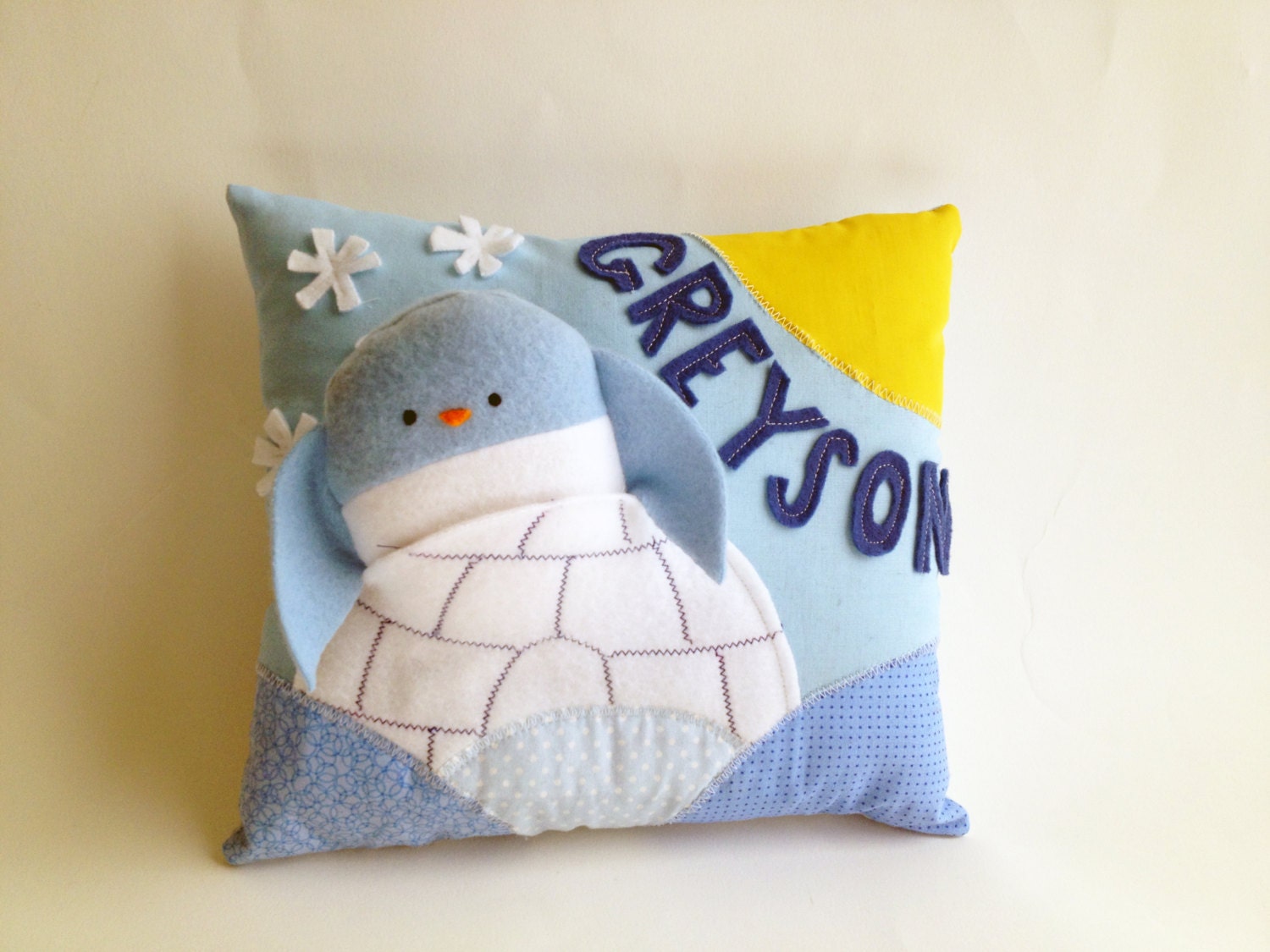 Custom Baby Name Pillow with Penguin Plush Toy