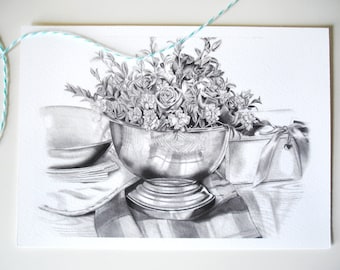 Realistic Still Life Drawing - Original Pencil Drawing - 5x7 Giclee Print SALE PRICE - was 10