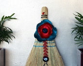 Small Whisk Broom, Spritual Home Decor, For Ridding Your Home Of Negative Energy, Blue Glass Eye Bead,  Handmade