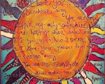 Original sunshine painting, you are my sunshine, bright, colorful ...