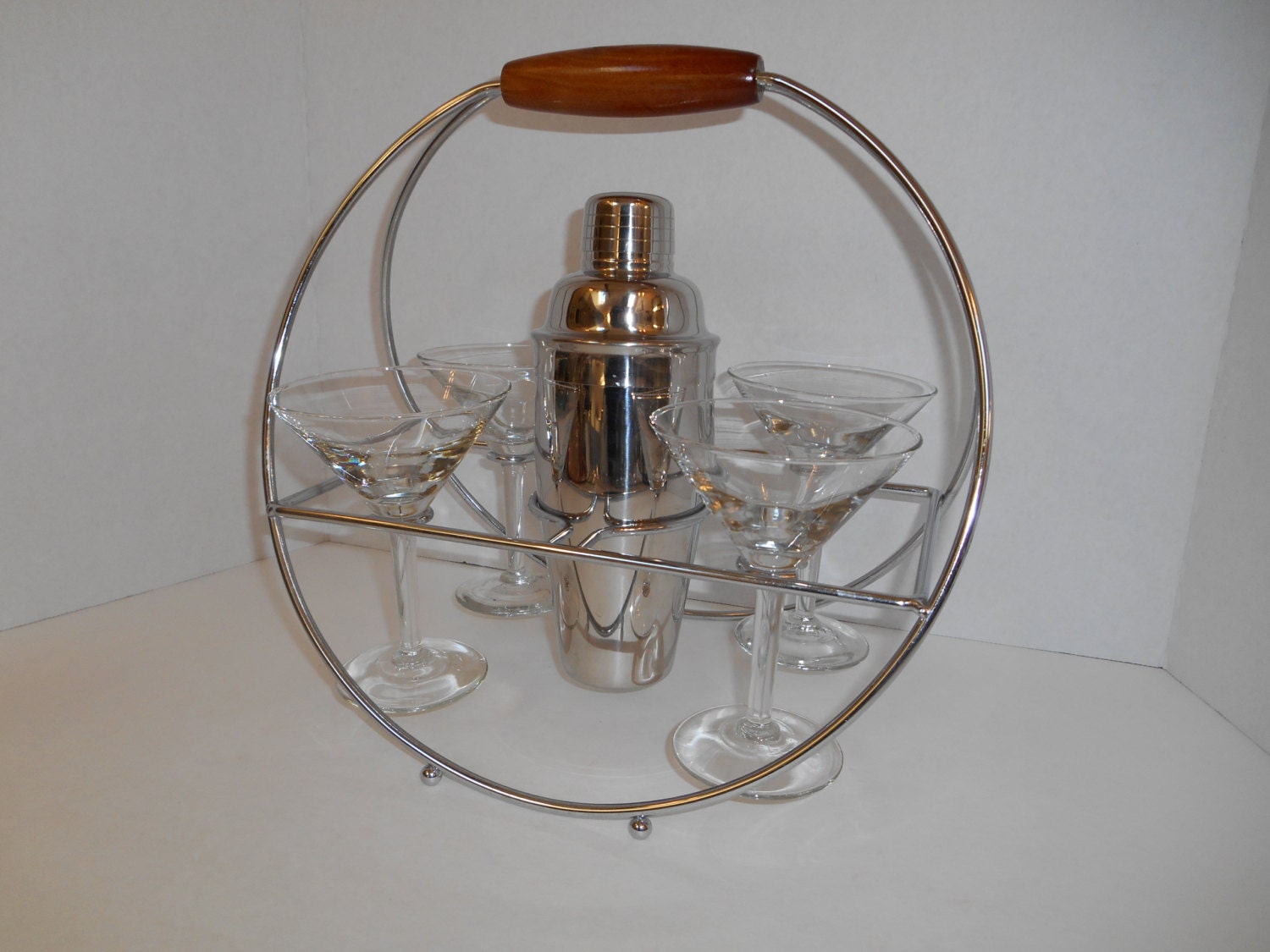 Vintage Cocktail Caddy Set Martini Glasses with Chrome