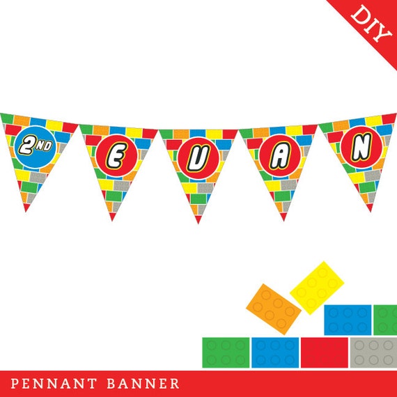 Building Bricks Party - Personalized DIY printable pennant banner Il_570xn