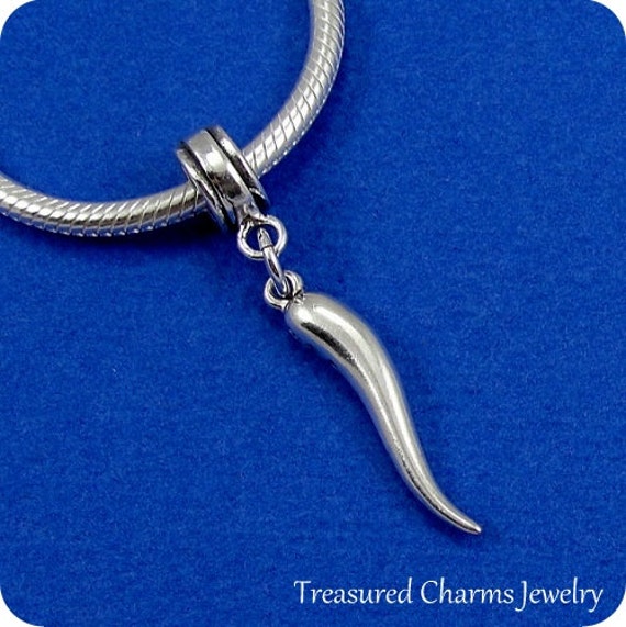 Italian Horn Dangle Bead Charm Sterling by treasuredcharms