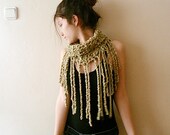 Hand knitted  Scarf, gren chunky cowl, fringed necklace scarf, knit beanie hairy hat Hand knitted  Scarf, gren chunky cowl, fringed necklace scarf, knit beanie hairy hat