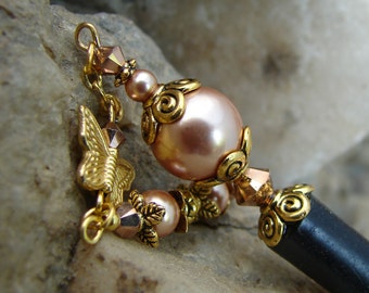 Japanese Hair Stick Rose Gold Crystal and Pearl Geisha Hair Stick Kanzashi Hair Pins Oriental Hairsticks Hair Chopsticks - Jonanna 2859