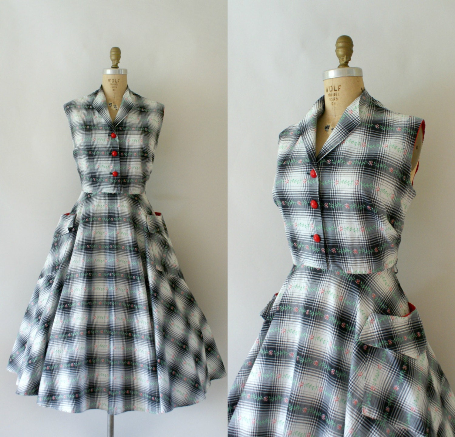 1950s Vintage Dress 50s Large Cotton Sundress Climbing