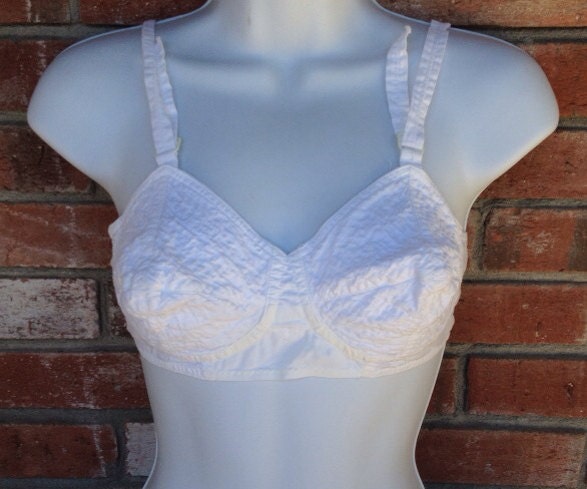 34B Vintage 1950s White Cotton Cone Bullet Bra by blindfawnshop