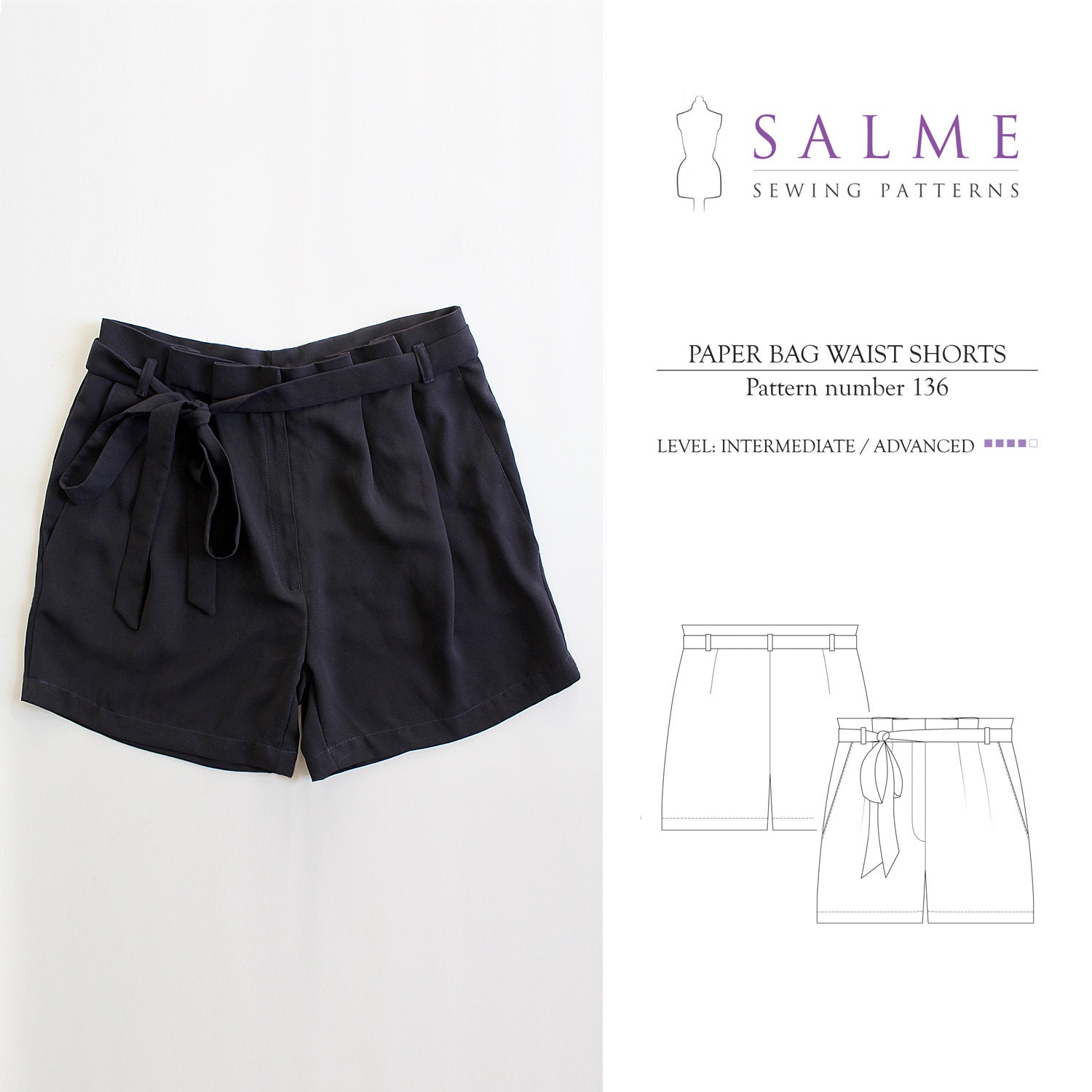 PDF Sewing pattern Paper bag waist shorts