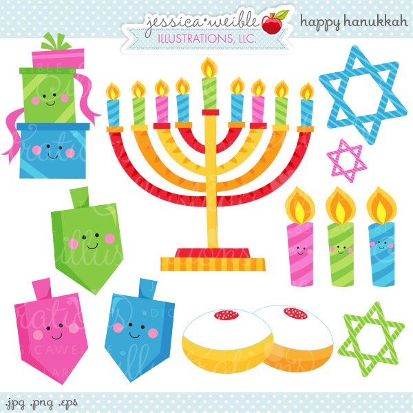 Happy Hanukkah Cute Digital Clipart Commercial Use OK