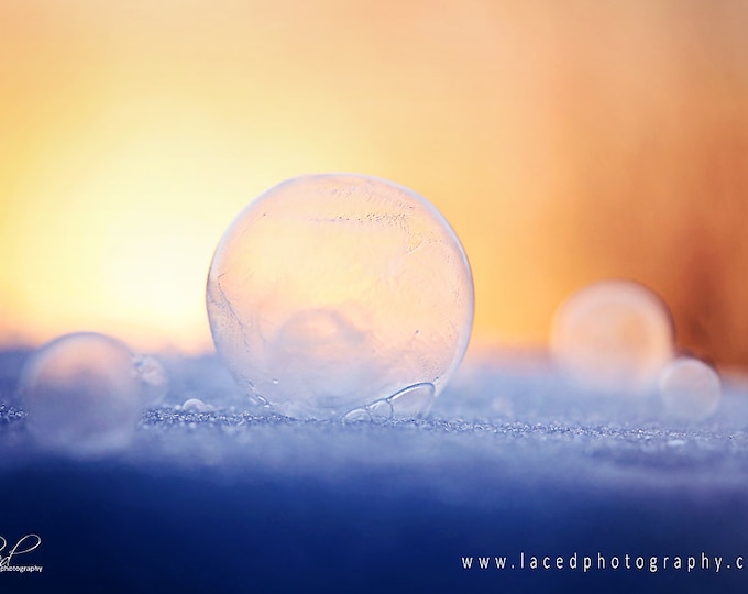 ICE BUBBLES photography print- ice, bubbles, winter, snow, sunlight, textures,