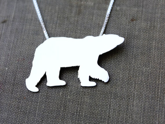 Polar Bear necklace, Large sterling silver, handmade wildlife pendant, antarctic ice animal, every day wear,