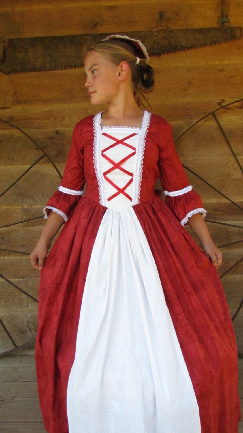 Historical Handmade Modest American Colonial Pioneer Girl Red