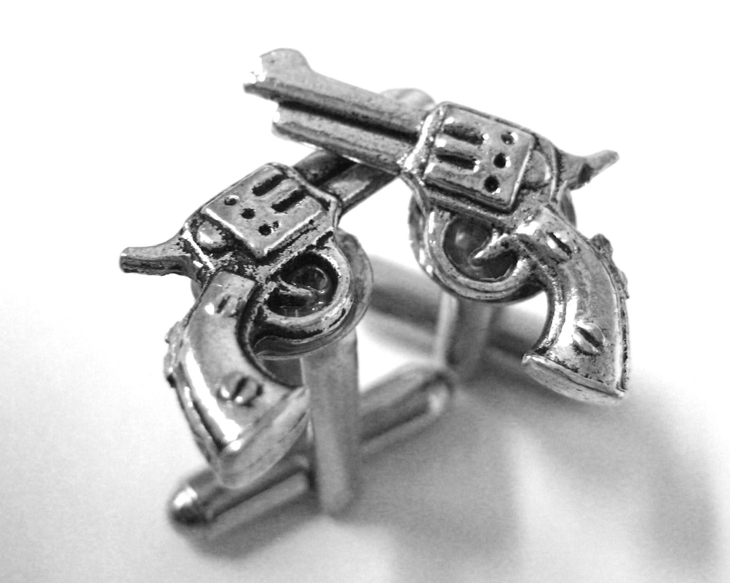 Silver Gun Cufflinks Western Wedding Cuff Links Mens