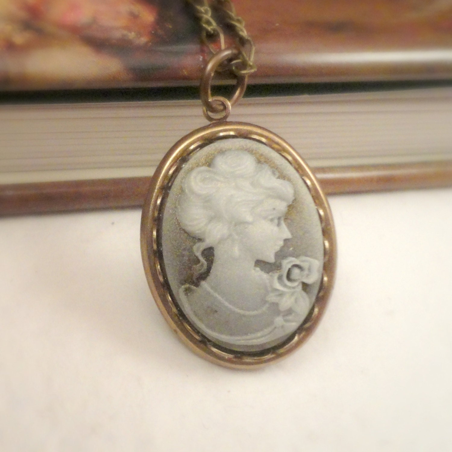 Victorian Cameo Necklace Antique Gold Brass by pink80sgirl on Etsy
