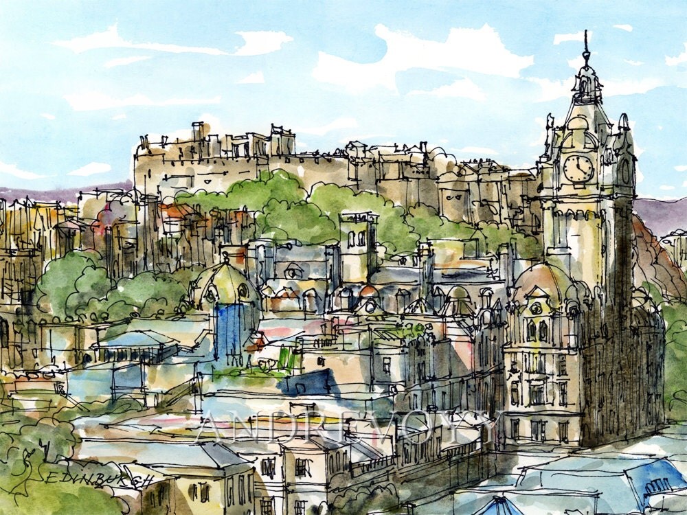 Edinburgh Scotland art print from an original watercolor