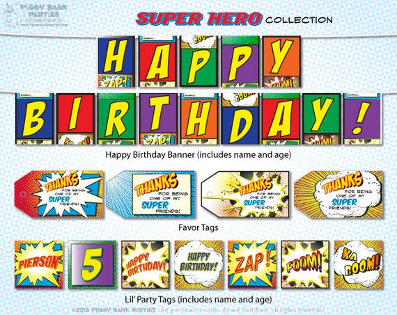 SUPER HERO Collection : DIY Printable Comic Book Inspired Birthday Decorations // Superhero Birthday // Superhero Printable Il_570xn