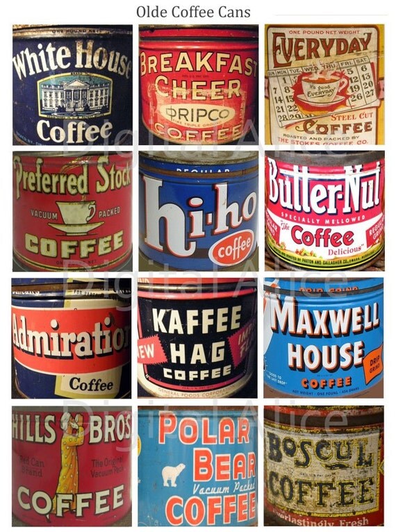 vintage tin coffee cans squares instant download digital