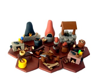 Agricola Clay Major Improvement tokens, board game pieces, unique game bits, polymer clay boardgame tokens, 10 piece set