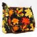 Fall Messenger Bag, Autumn Purse, Shoulder Bag, Cross Body Pocketbook, Fabric Purse - Leaves on Black with Yellow, Ready to Ship