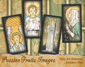 Vintage Holy Images digital collage sheet- Bamboo Tiles