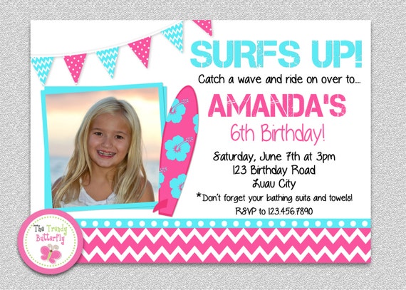 Surf Board Beach Party Birthday Invitation - Pool Party Invitation Il_570xn