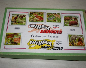 Vintage French Wooden Animal Puzzles, Animaux Sauvages, Animaux Domestiques