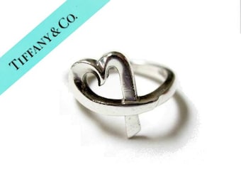 Tiffany & Co Ring Signed Paloma Picasso Vintage Loving Heart Sterling Silver Ring Size 6 1/2 Gift for Her Tiffany Jewelry Gift