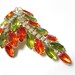 Vintage 3" AB Orange Green Rhinestone Leaf Brooch Pin