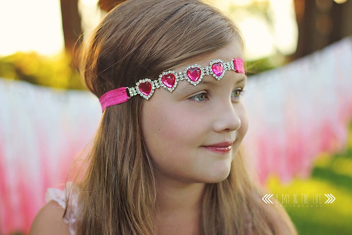 Rhinestone Headband Heart Pink Valentine's Day by PositivelyWhimsy