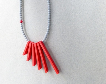 red grey necklace , geometric tribal minimalist contemporary jewelry