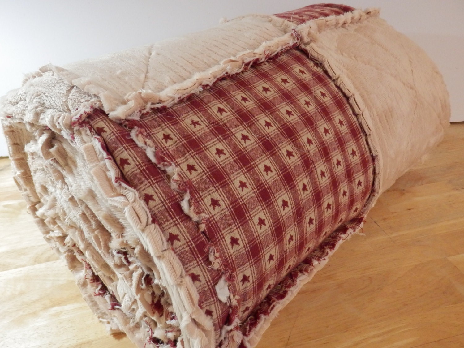 Primitive Quilt Throw Size Rag Quilt Red Rag Quilt Minky