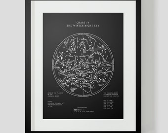 Star Chart Constellations of the Winter Night Sky