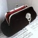 Black clutch, velvet clutch purse in frame with dangle rhinestone brooch, evening bag, wedding clutch, bridal clutch, red silk