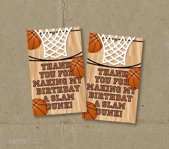 Basketball Birthday Party Thank You Favor Tags Printable DIY