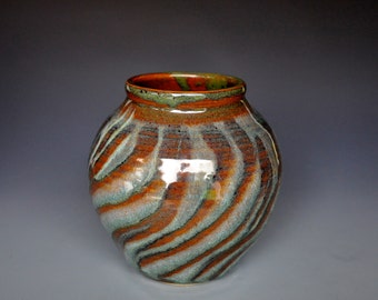 Russet Pottery Flower Vase Handmade Mocha Spiral A