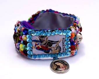 Saints woven embroidered bracelet