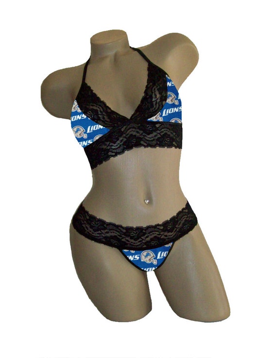 Sexy Detroit Lions NFL Lingerie Black Lace Cami Bralette Style