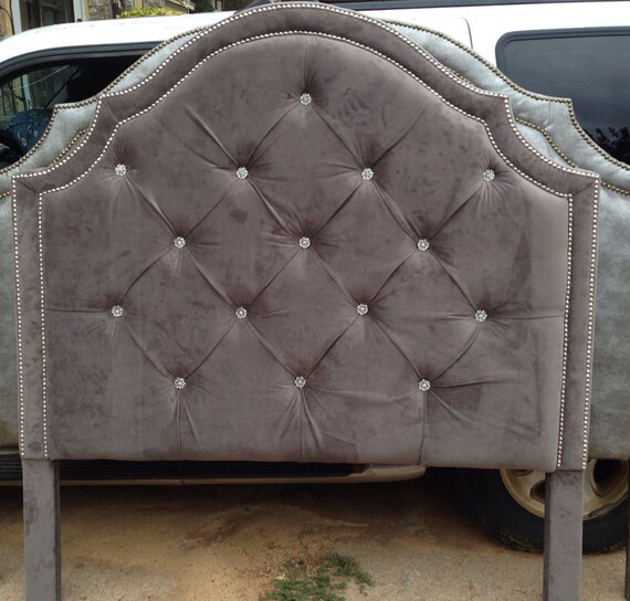 Tufted Headboard Gray Velvet King Queen Full Twin Rhinestone
