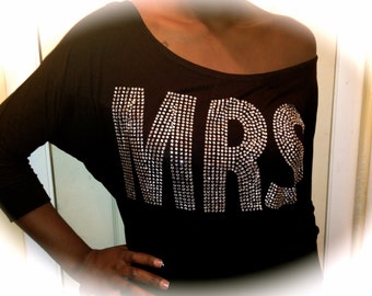 Bride Off Shoulder Shirt. MRS shirt. Bride Off-Shoulder Sweatshirt. Bachelorette Party. Black shirt. White Off Shoulder Shirt.Bride Gift.