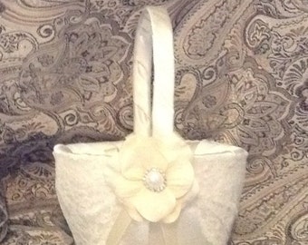 wedding flower girl basket ivory or white color custom made lace